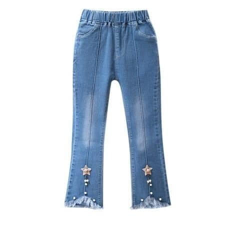 Women's pull-on flare jeans in blue, front view