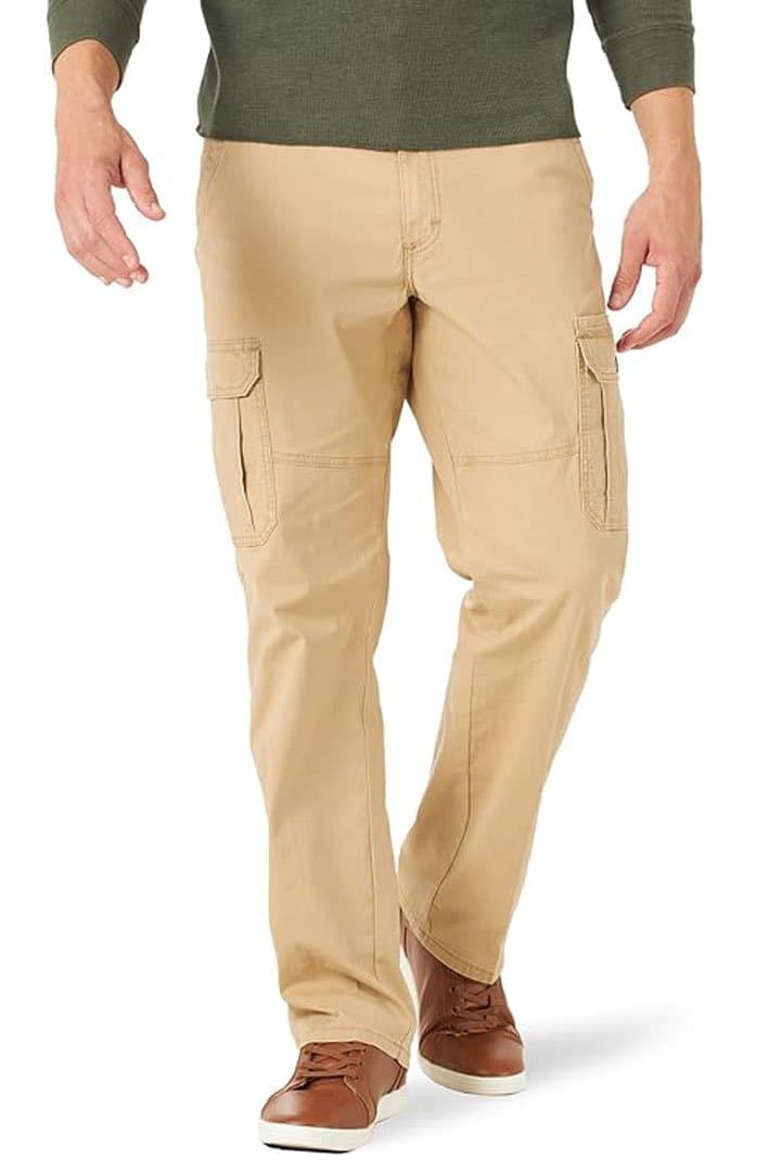 Men's relaxed cargo trousers in khaki, front view